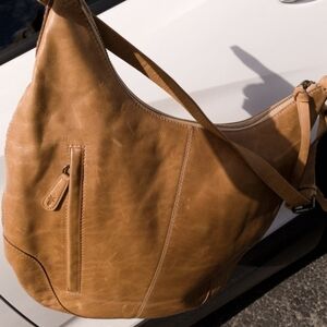 Frye Tan Leather Melissa Scooped Large Purse